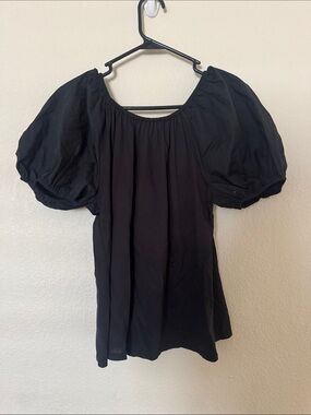 a new day Black Puff Sleeve Peasant Blouse